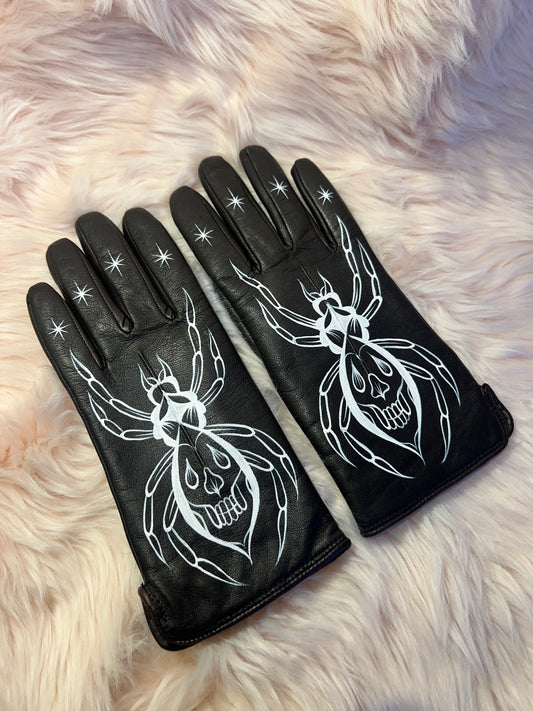 Spider Queen Hand Painted Leather Gloves