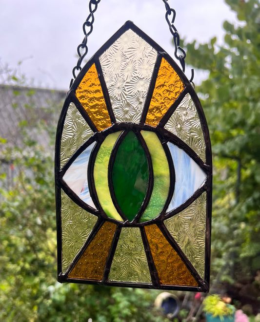 All Seeing Eye (Green & Yellow Variant) Cathedral Window Original Stained Glass