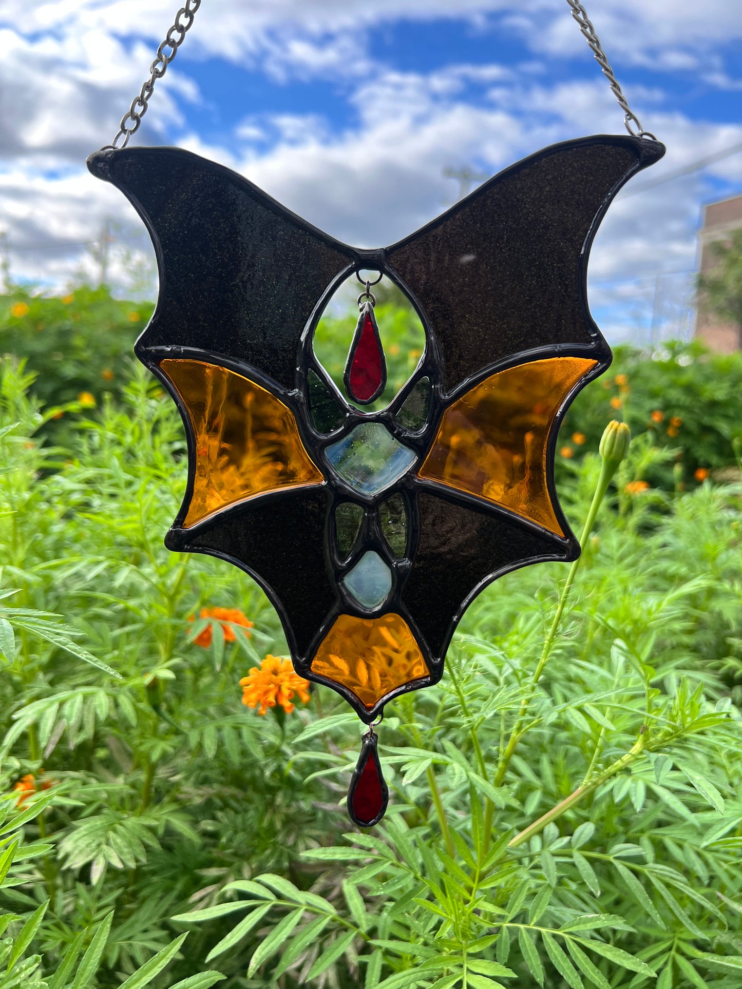 The Familiar: Black Glitter Bat Original Stained Glass