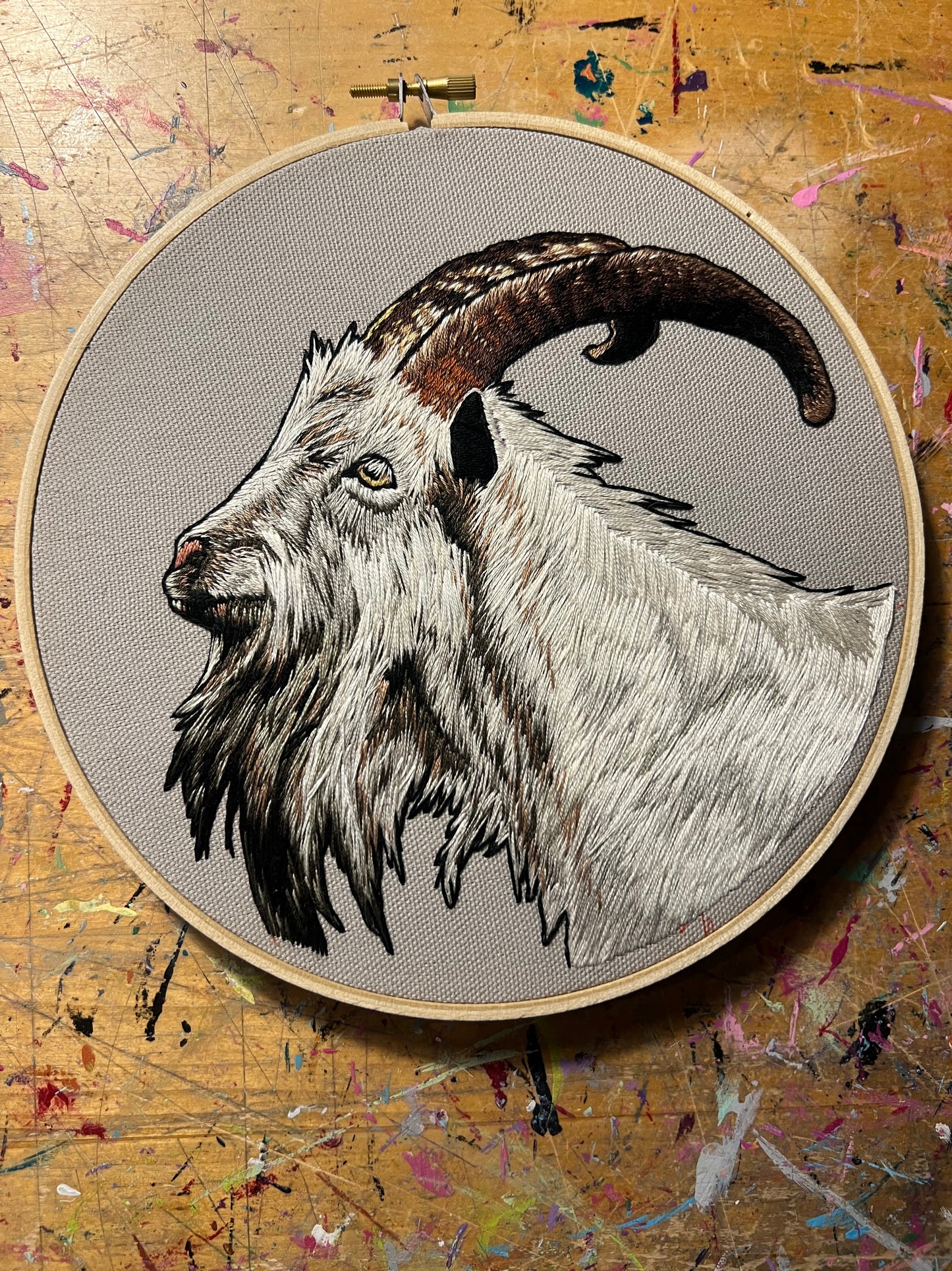 A Goat That Hides Secrets In His Beard- Original Hand Embroidery
