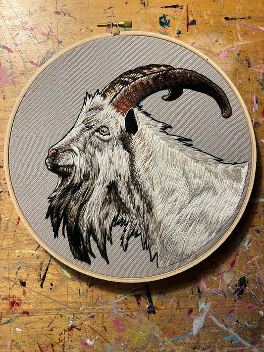 A Goat That Hides Secrets In His Beard- Original Hand Embroidery