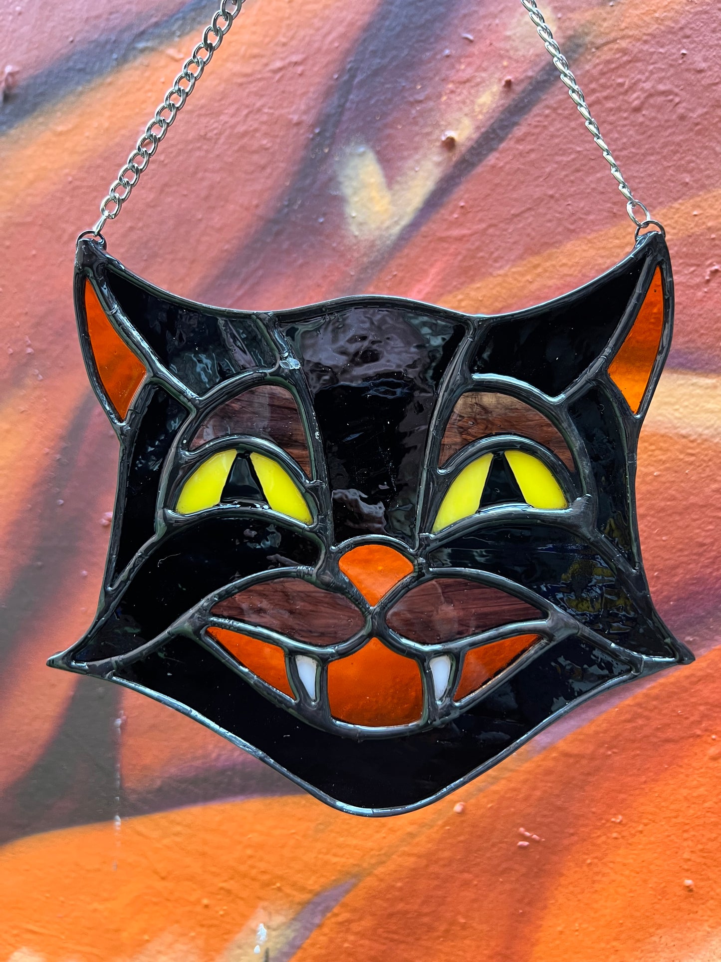 The Familiar: Black Cat Original Stained Glass