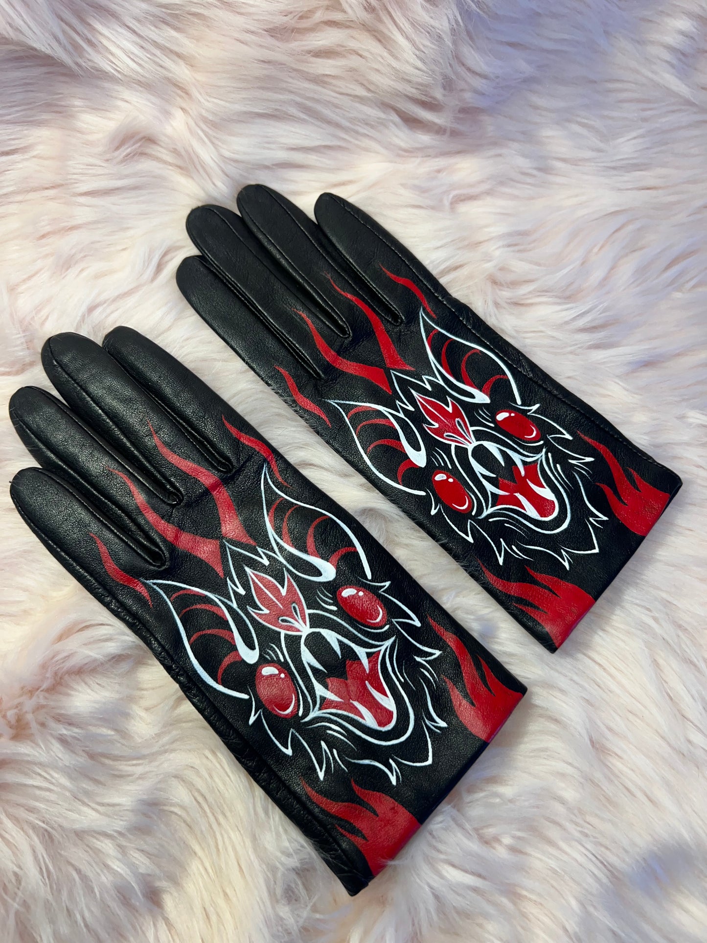 Feral Bat Hand Painted Leather Gloves