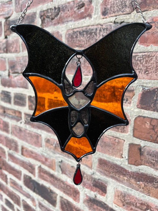 The Familiar: Black Glitter Bat Original Stained Glass