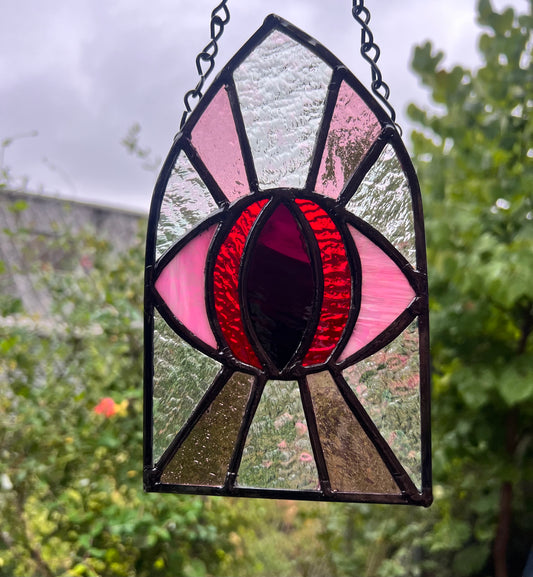 All Seeing Eye (pink & Red Variant) Cathedral Window Original Stained Glass
