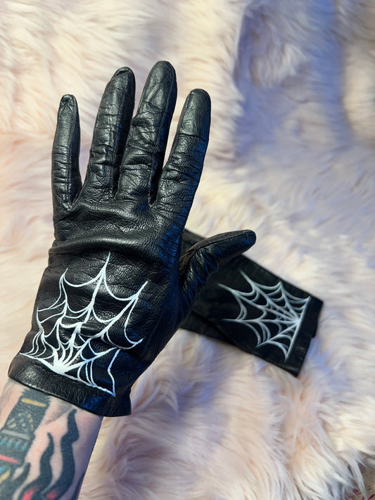 Slinky Spiderweb Hand Painted Leather Gloves