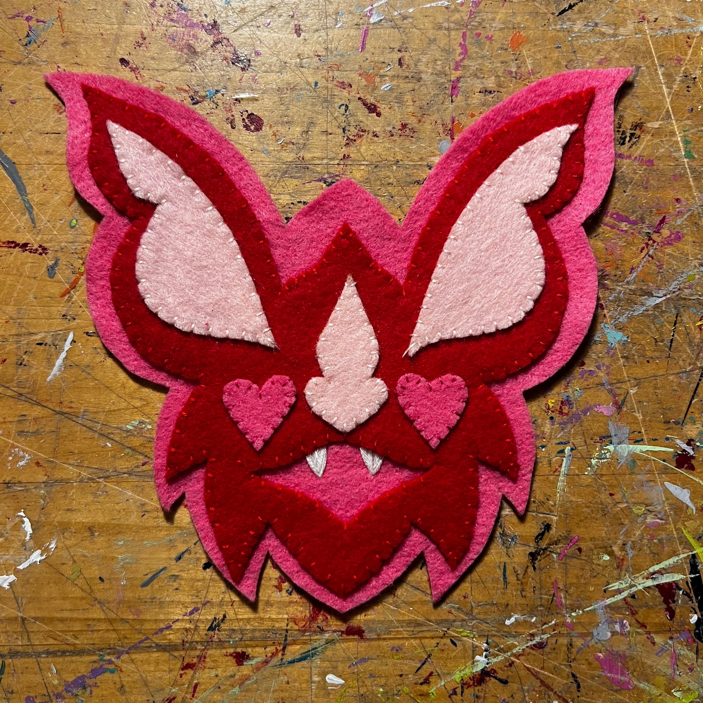 Handmade Red & Pink Bat Patch