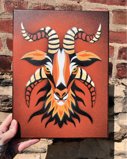 PSL Goat Stencil #1 on 9"x12" Canvas