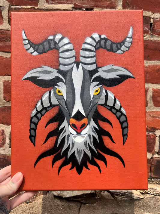 Orange Goat Stencil #2 on 9"x12" Canvas