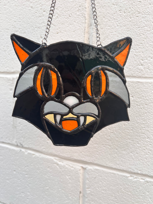 Vintage Hissing Black Cat Original Stained Glass