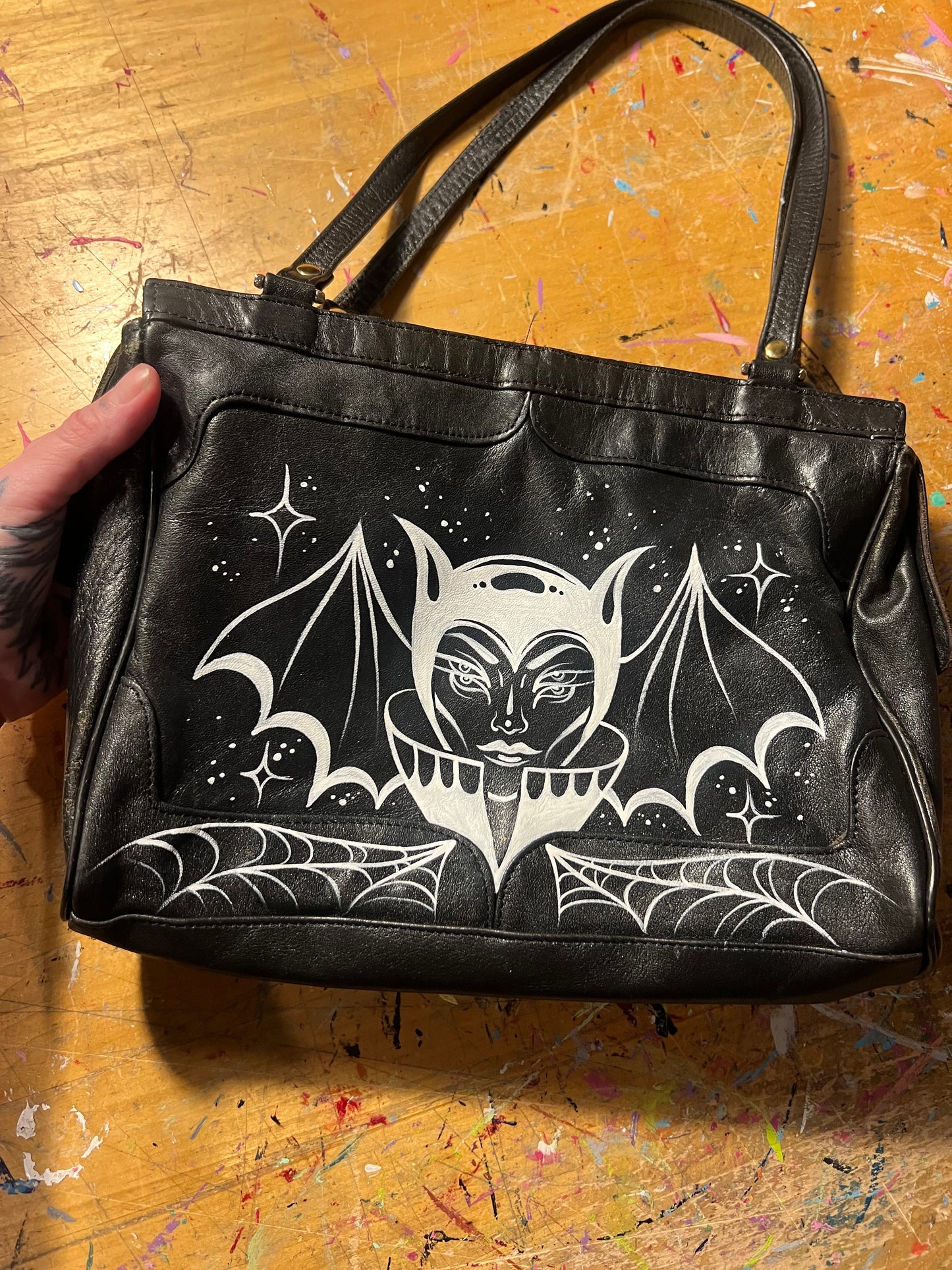 Hand Painted Bat Babe Bag