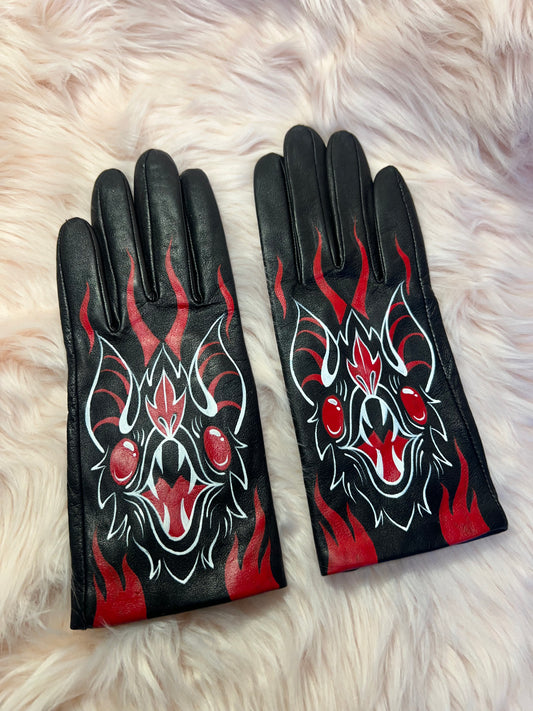 Feral Bat Hand Painted Leather Gloves