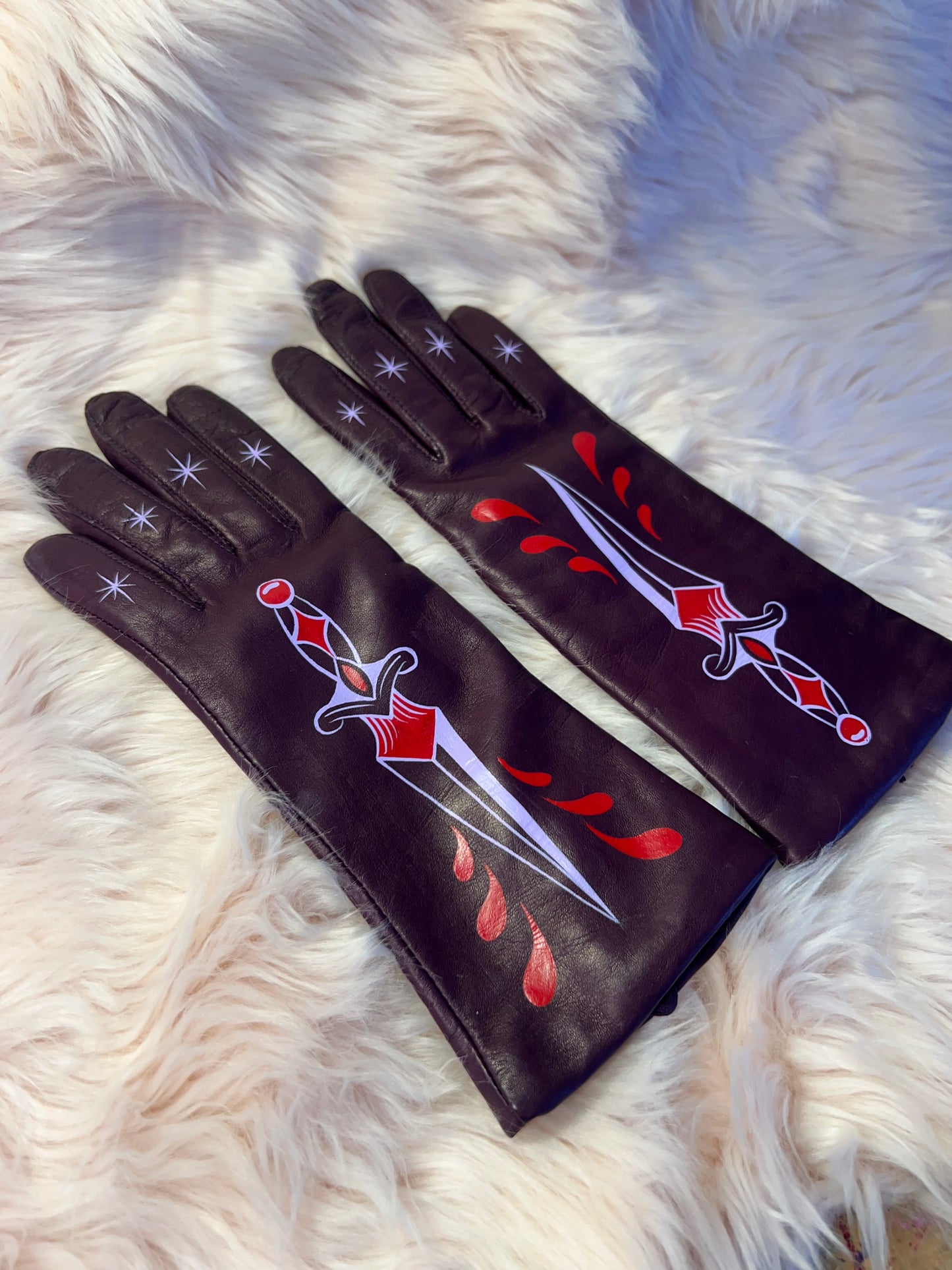 Sinister Blade Hand Painted Purple Leather Gloves