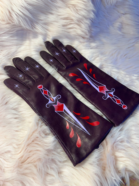 Sinister Blade Hand Painted Purple Leather Gloves