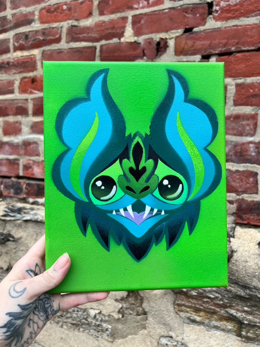Green Bat Stencil on Canvas 8 " x 10" (Copy)
