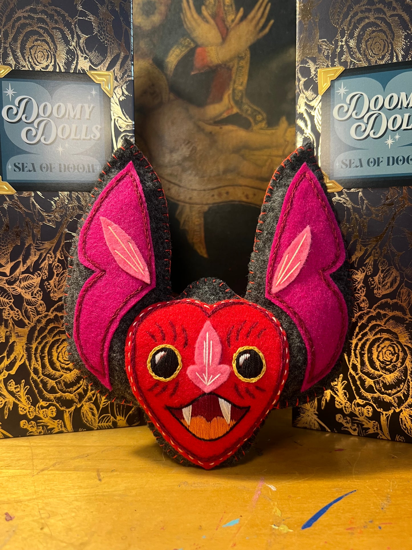 Doomy Doll: Dark Gray, Red, and Purple Bat Head