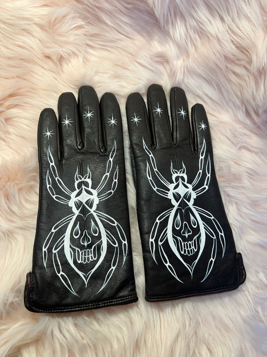 Spider Queen Hand Painted Leather Gloves