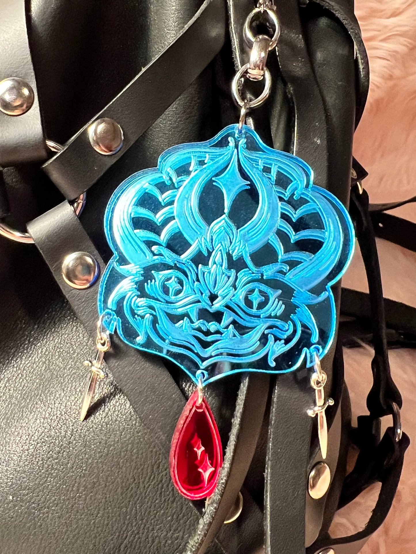 Blue Mirror Bat Bag Charm