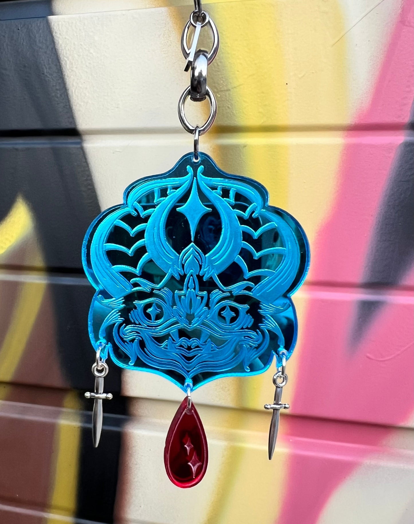 Blue Mirror Bat Bag Charm