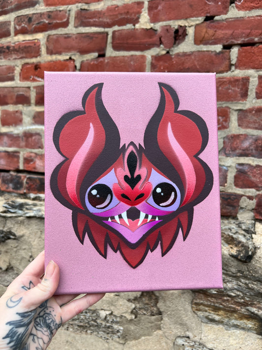 Pink Bat Stencil on Canvas 8 " x 10"