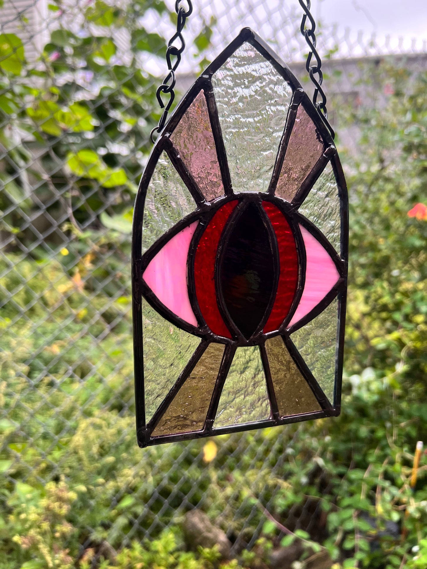 All Seeing Eye (pink  & Red Variant) Cathedral Window Original Stained Glass