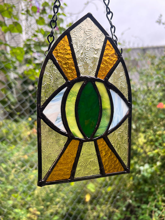 All Seeing Eye (Green & Yellow Variant) Cathedral Window Original Stained Glass