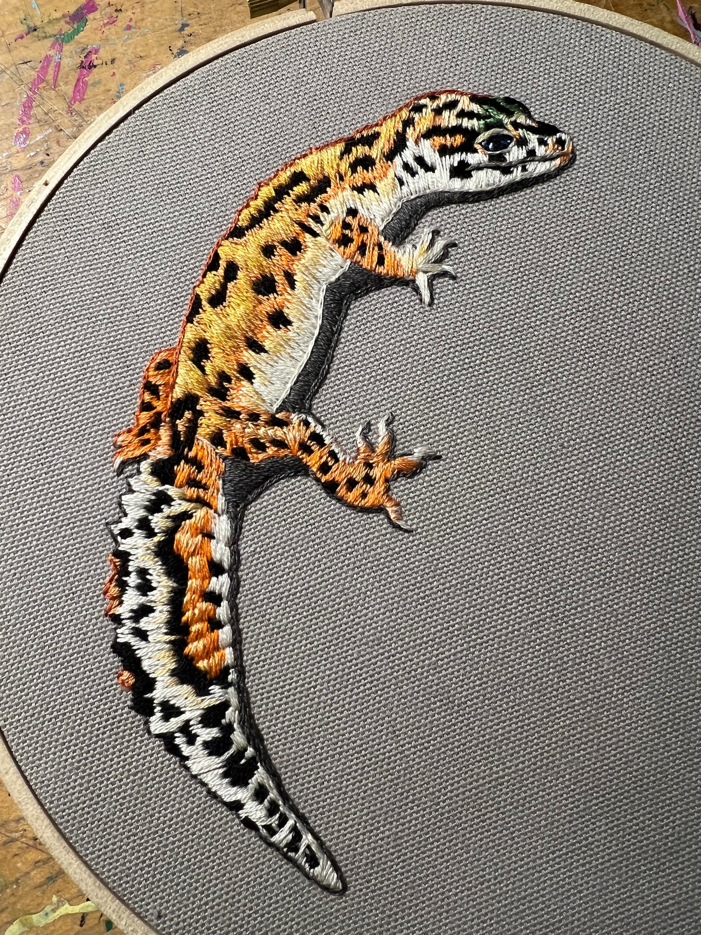 A Very Polite Leopard Gecko- Original Hand Embroidery