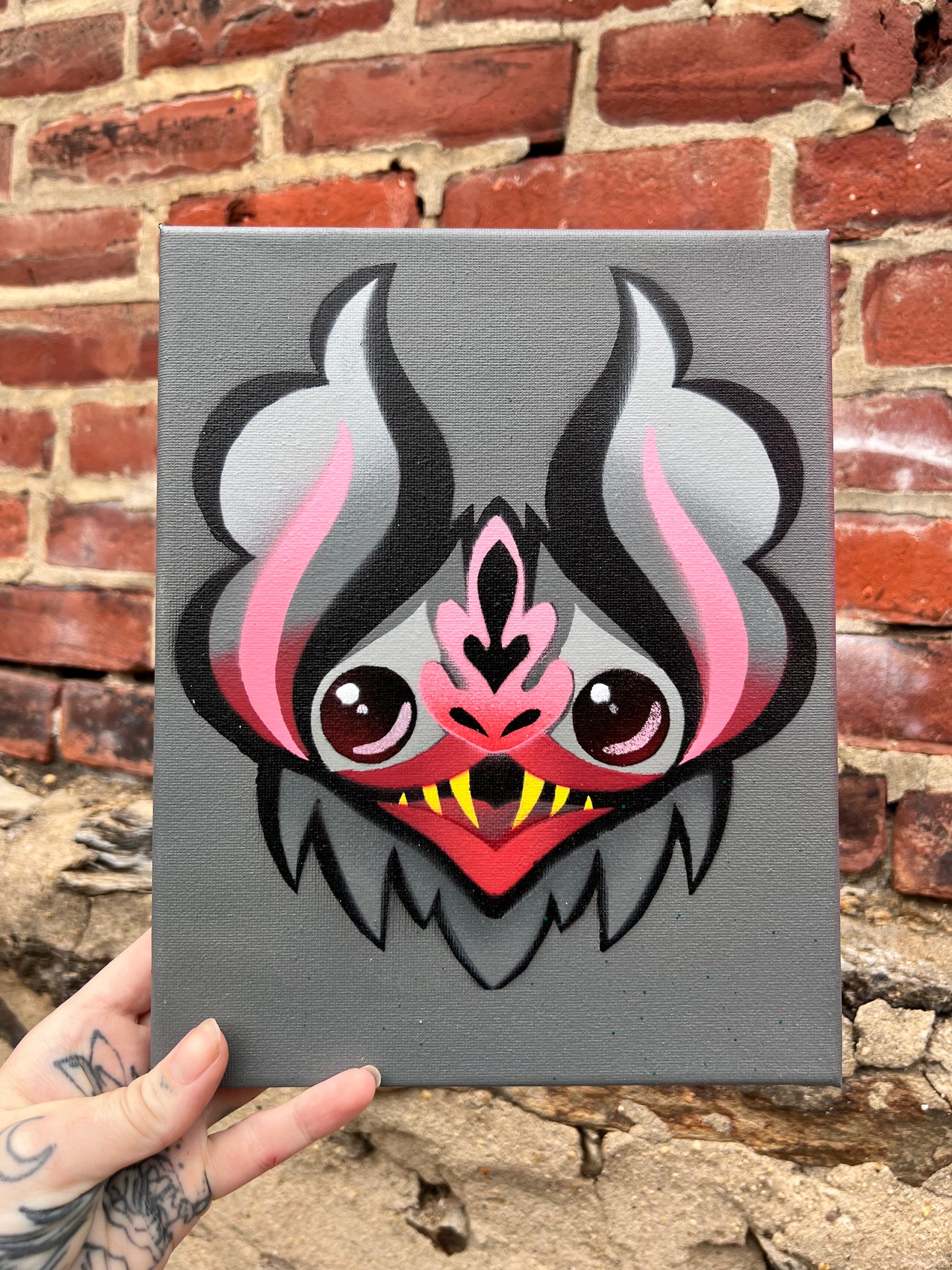 Gray Bat Stencil on Canvas 8 " x 10"