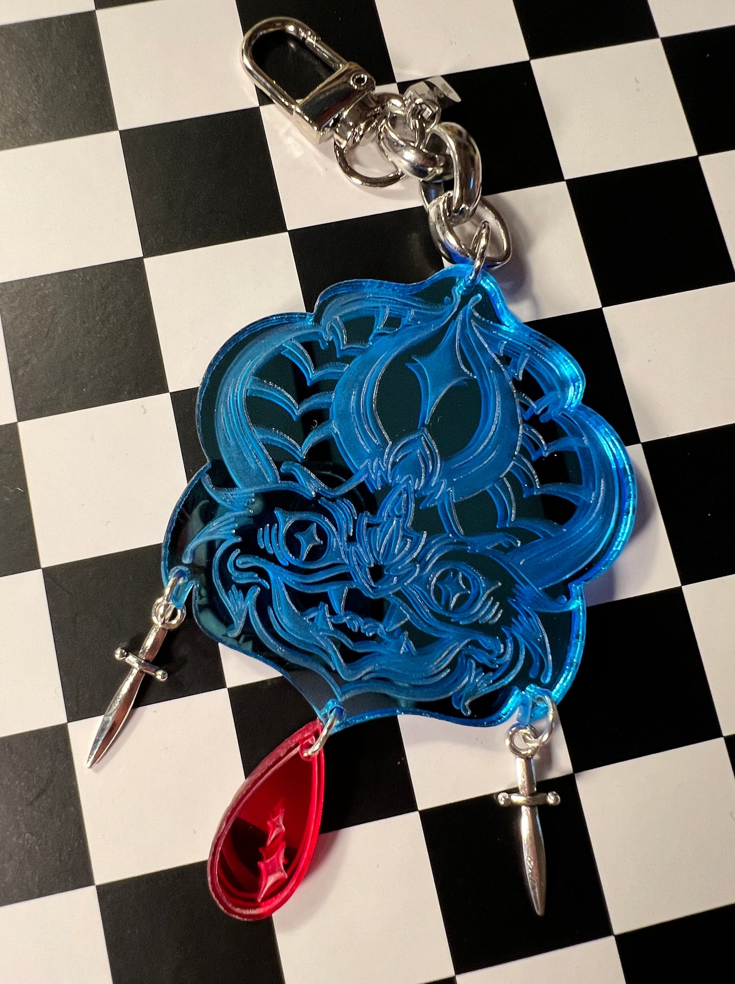 Blue Mirror Bat Bag Charm