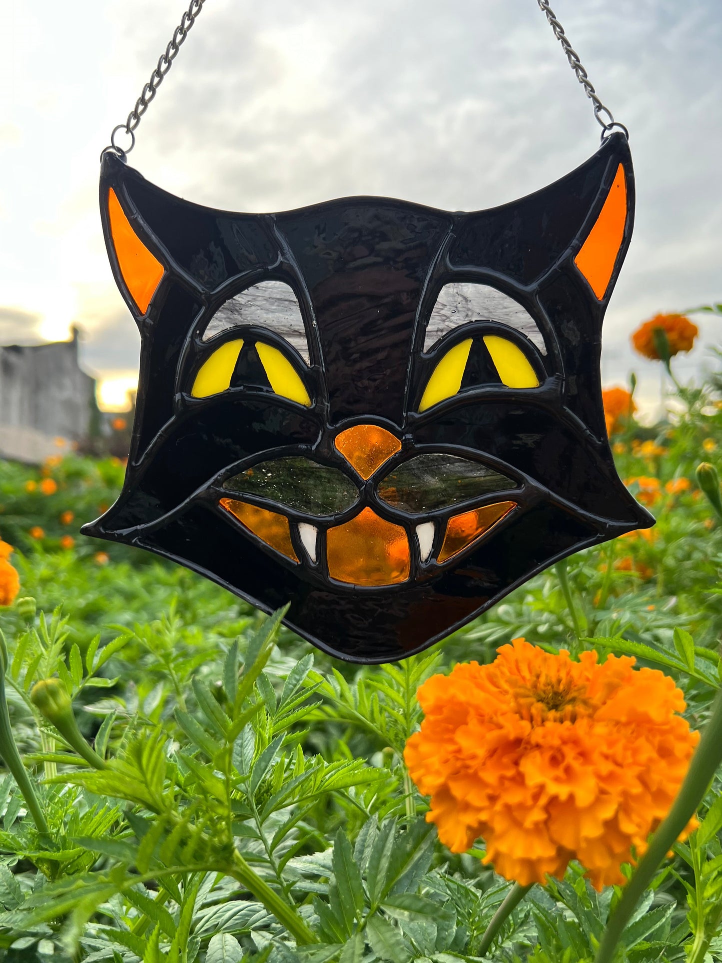 The Familiar: Black Cat Original Stained Glass