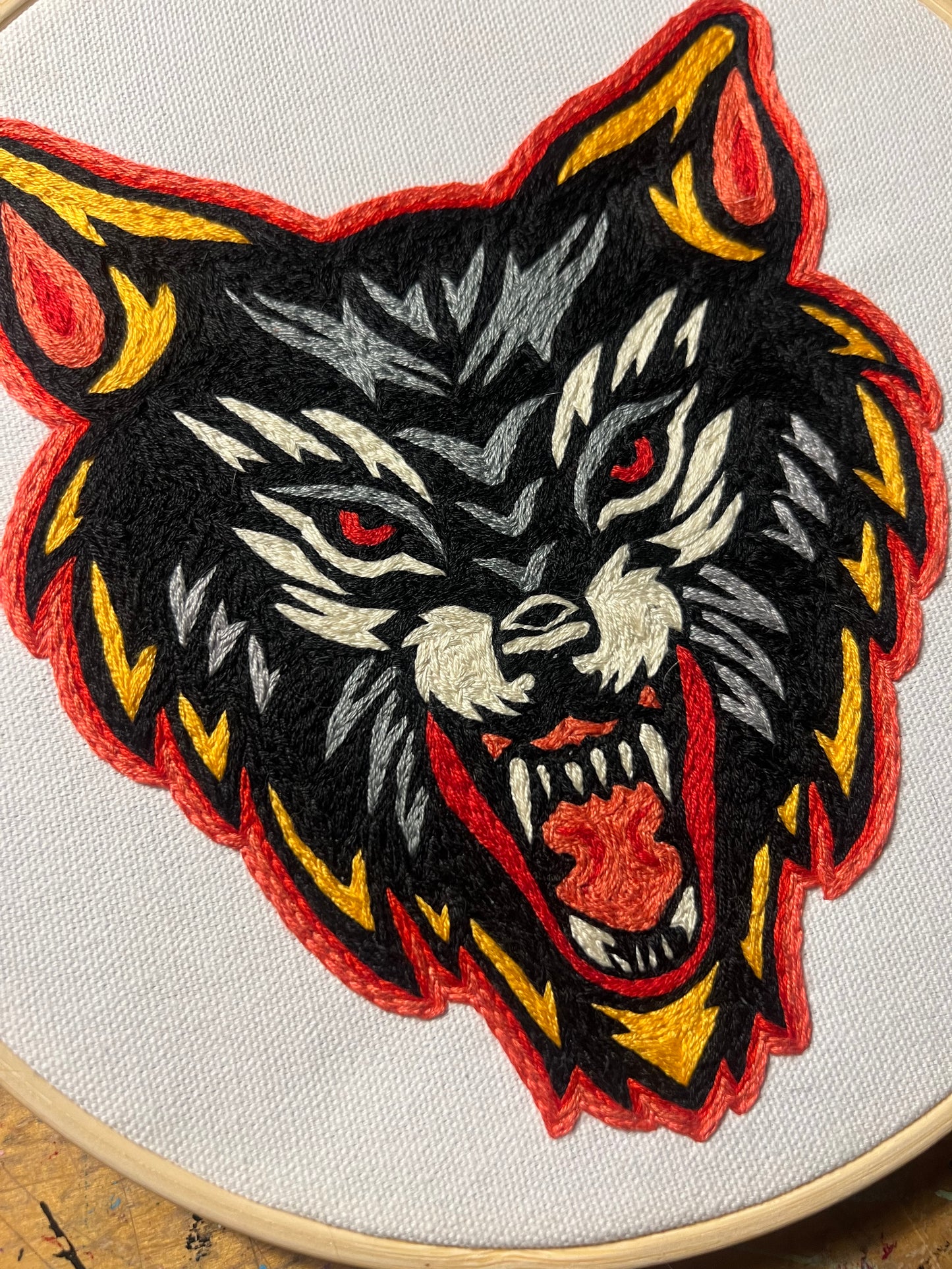 Totally Badass Wolf- Original Hand Embroidery