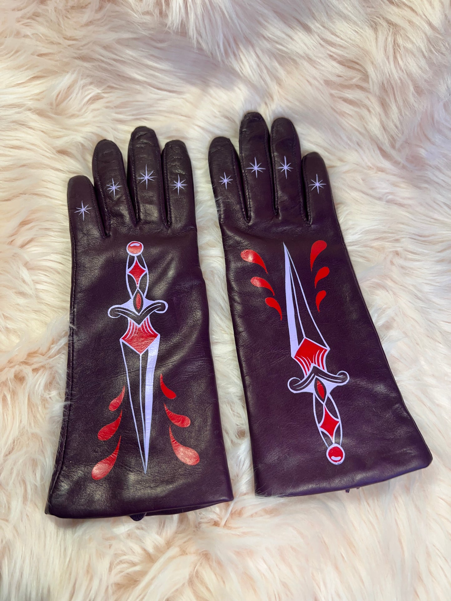 Sinister Blade Hand Painted Purple Leather Gloves