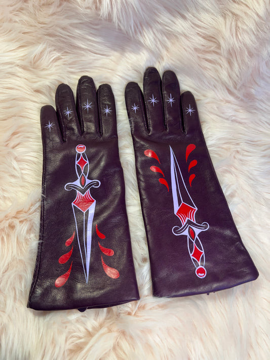 Sinister Blade Hand Painted Purple Leather Gloves