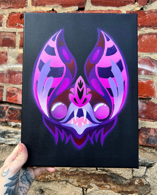 Black & Purple Bat Stencil on Canvas 9" x 12" (Copy)
