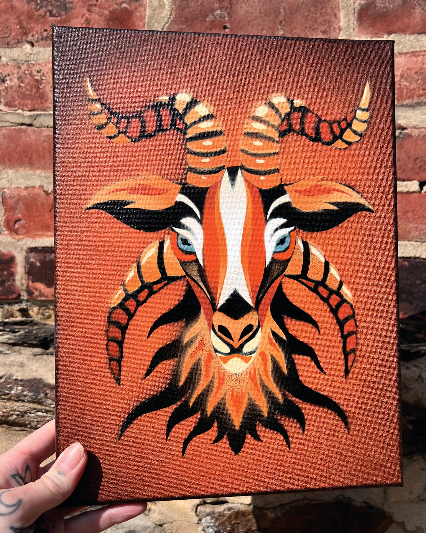 PSL Goat Stencil #2 on 9"x12" Canvas