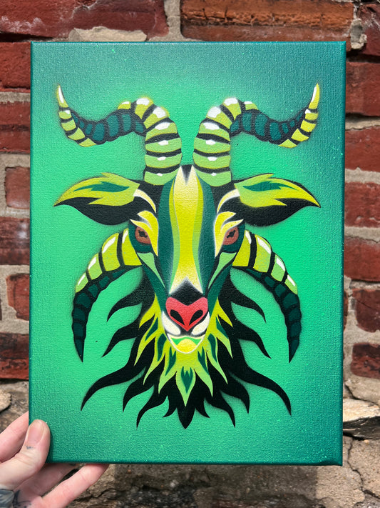 Green Goat Stencil #2 on 9"x12" Canvas