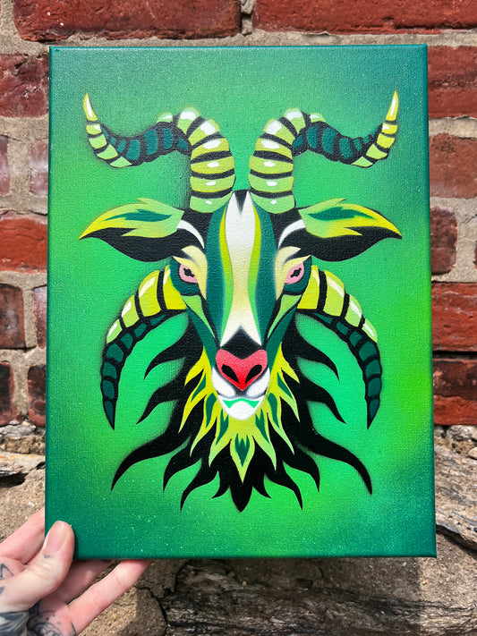 Green Goat Stencil #1 on 9"x12" Canvas