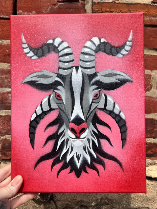 Pink Goat Stencil #2 on 9"x12" Canvas