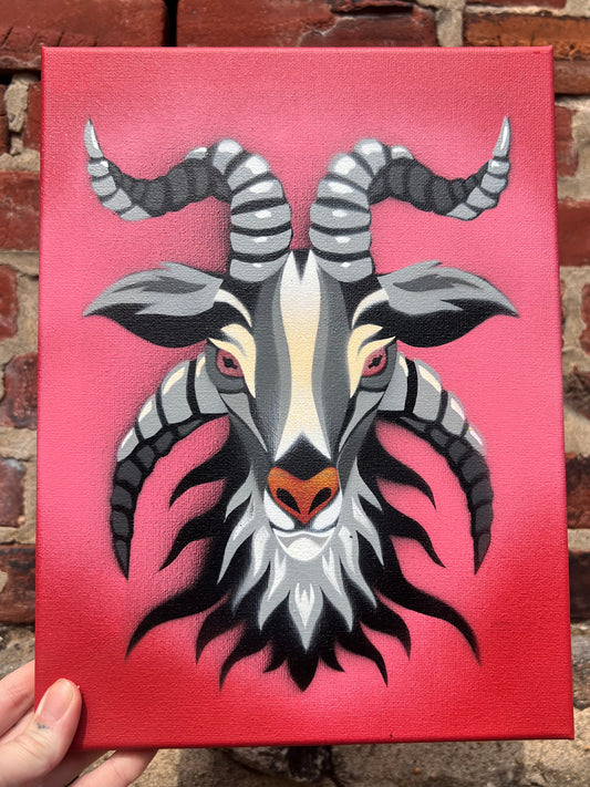 Pink Goat Stencil #1 on 9"x12" Canvas