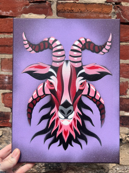 Purple Goat Stencil #2 on 9"x12" Canvas
