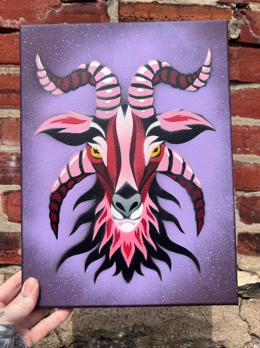 Purple Goat Stencil #1 on 9"x12" Canvas