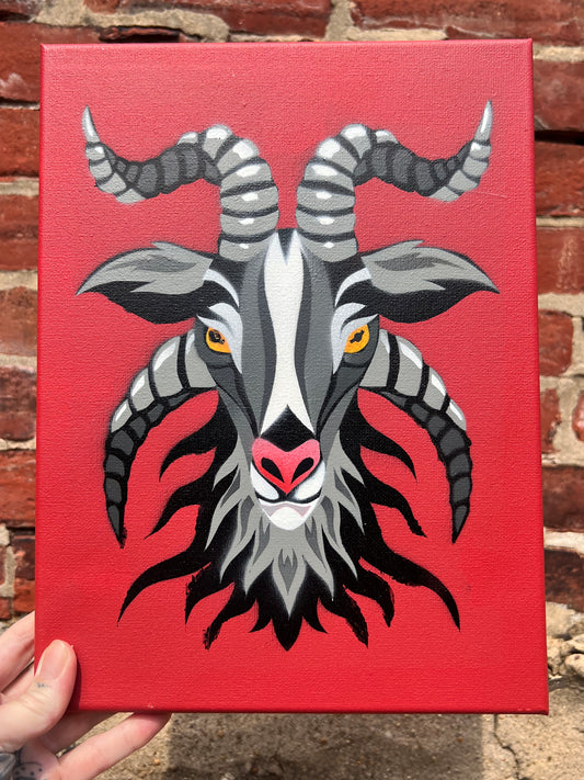 Red Goat Stencil #2 on 9"x12" Canvas