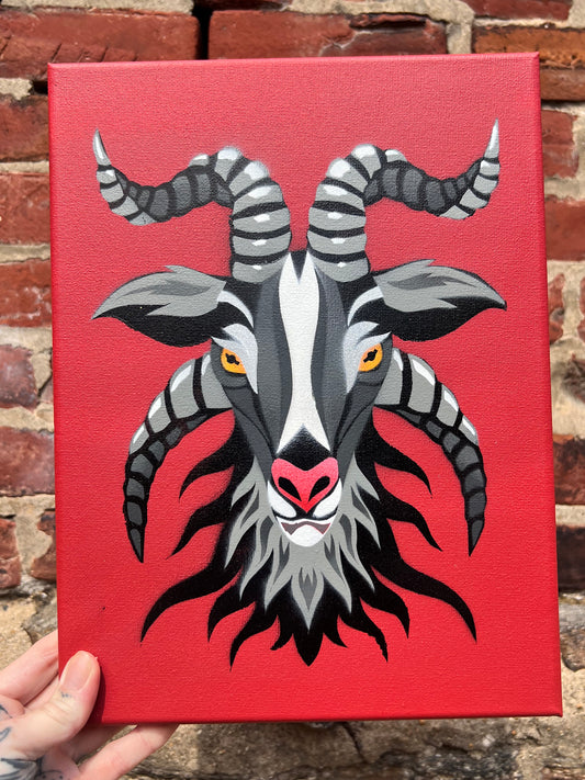 Red Goat Stencil #1 on 9"x12" Canvas