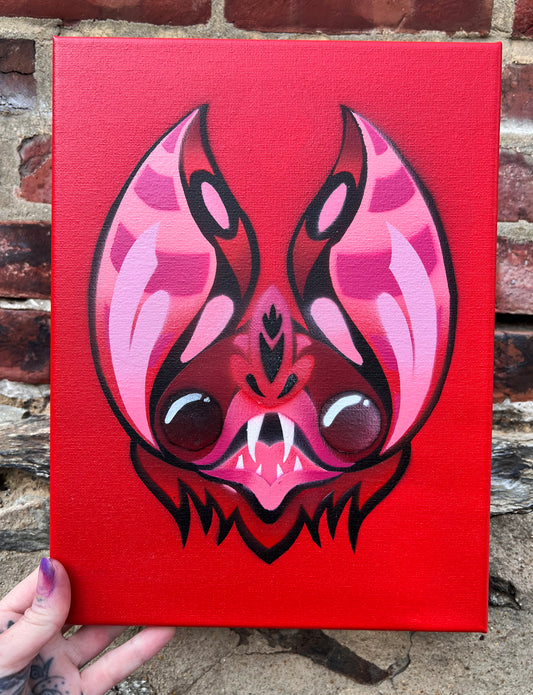 Red Bat Stencil on Canvas 9" x 12"