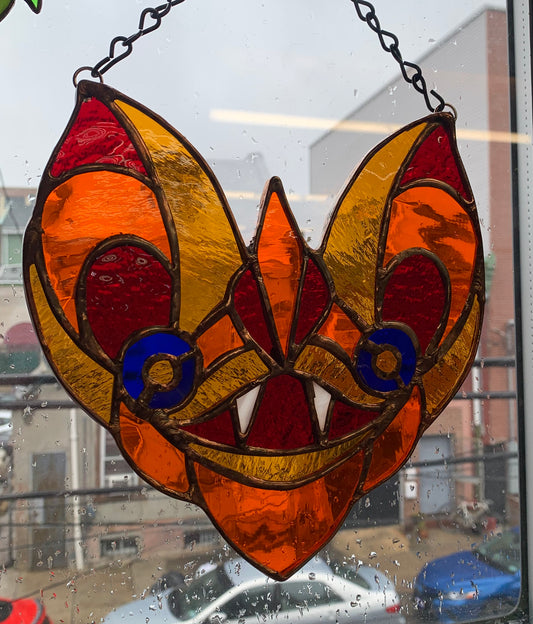 Large Orange Bat Stained Glass