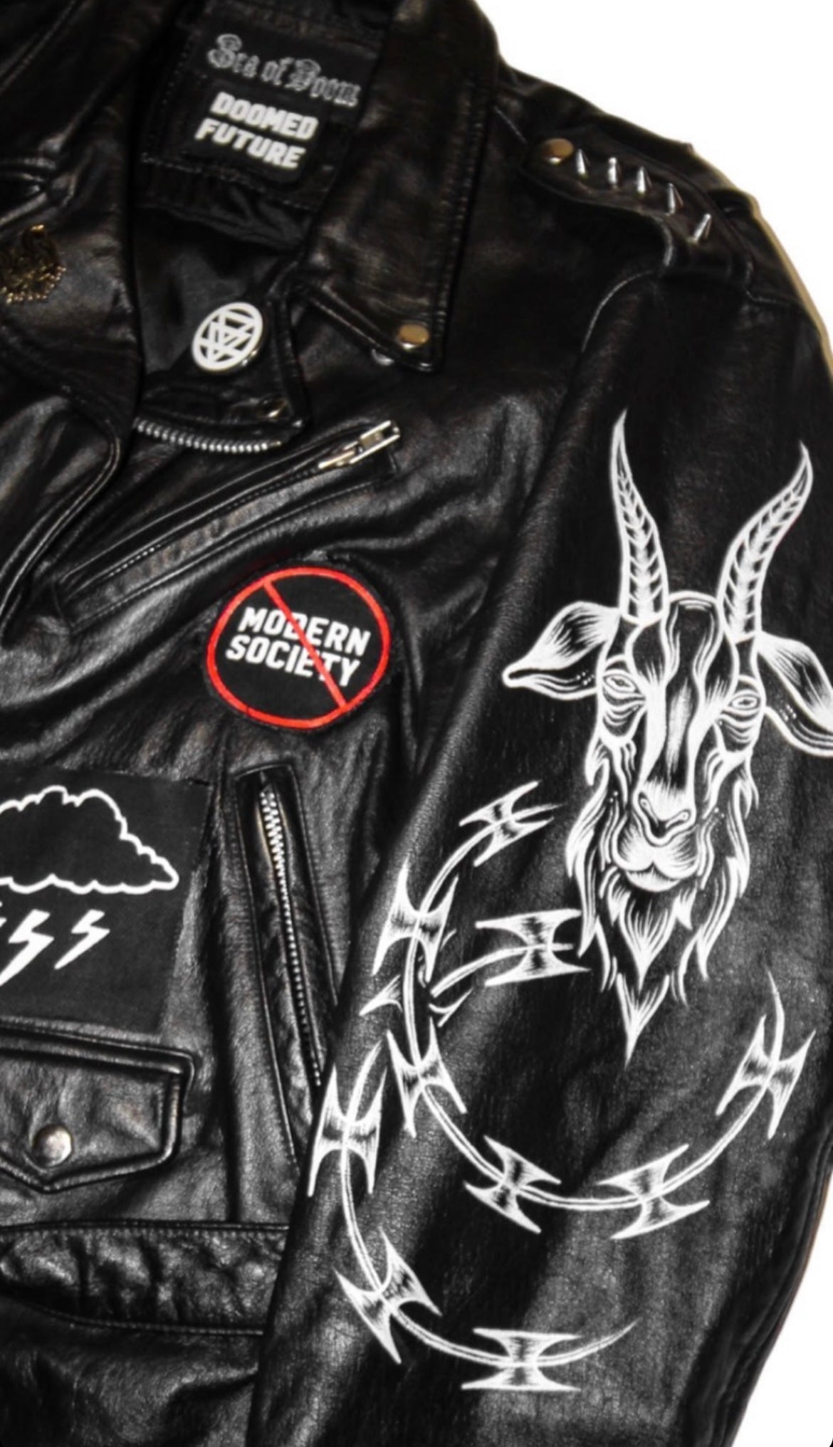 Doomed Future x Sea of Doom Hand Embellished Leather Jacket