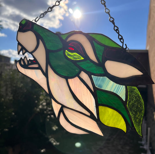 Green Wolf Stained Glass