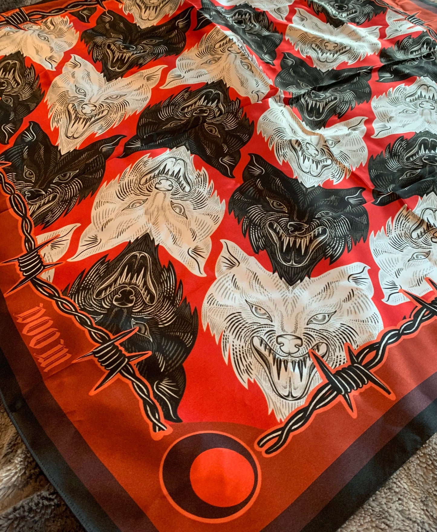 Large (36" x36") Silk Satin Wolf Moon Scarf