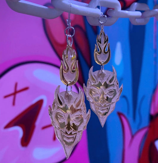Gold Mirror Devil Earrings