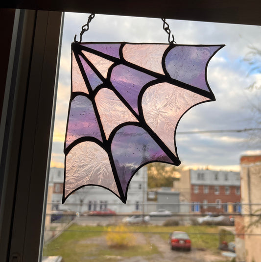 Purple & Pink Spider Web Original Stained Glass